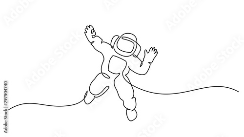 Photo Astronaut logo one continuous line drawing Vector