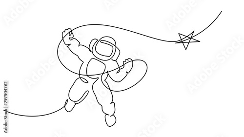 Astronaut logo one continuous line drawing Vector