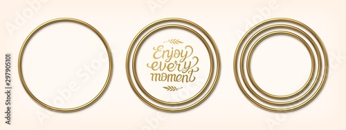 Set of golden circular frames. Luxury border or banner