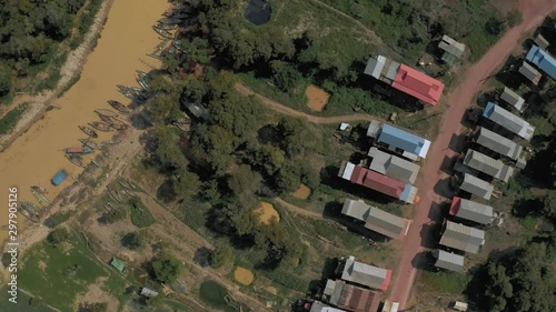 Floating Village in Cambodia Kampong Phluk Pean Bang, Tonle Sap Lake drone flight 4k