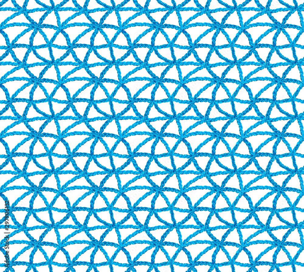 Knitted mesh seamless pattern. Crochet. Chain of air loops. Blue Knitted mesh seamless pattern. Crochet. Chain of air loops. Blue