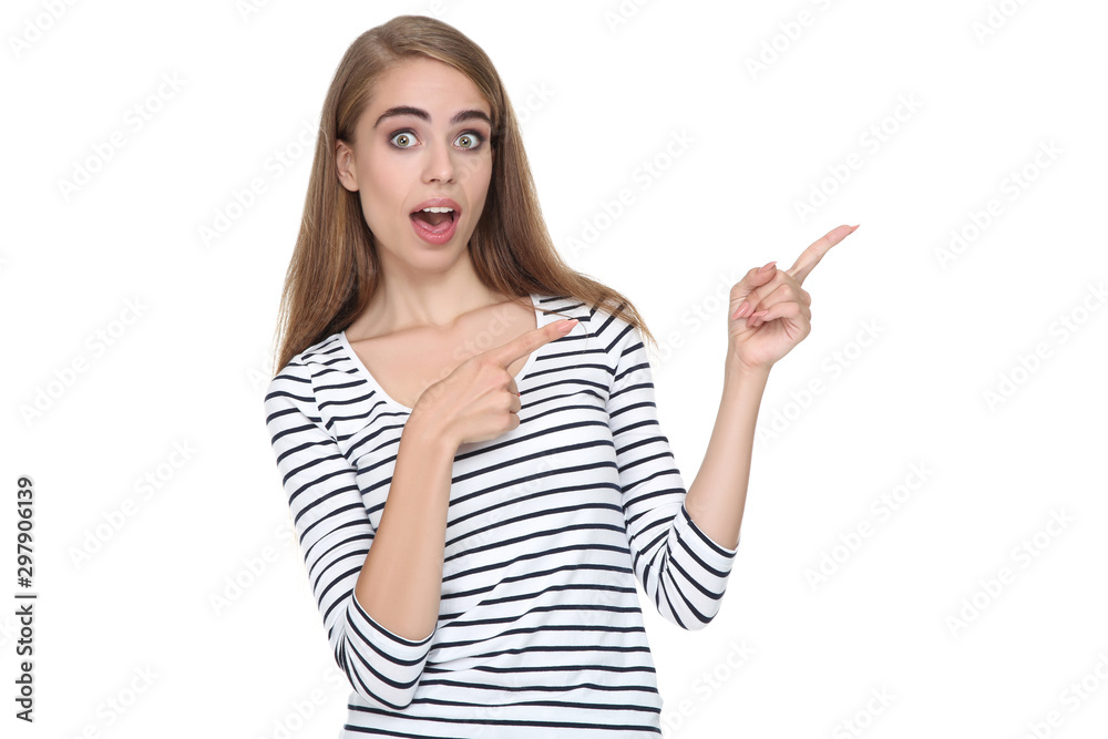 Young beautiful girl showing fingers on white background Young beautiful girl showing fingers on white background