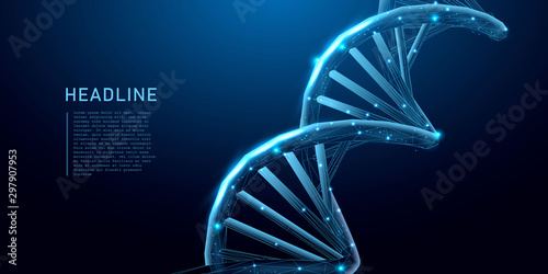 DNA. Abstract 3d polygonal wireframe DNA molecule helix spiral on blue. Medical science, genetic biotechnology, chemistry biology, gene cell concept. innovation technology concept. vector