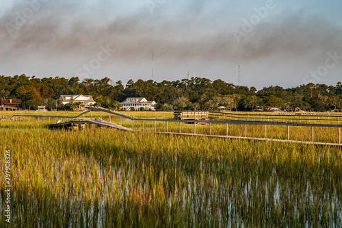 Landscape of marshy area filled with salt water from the ocean