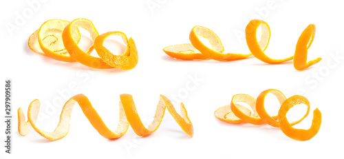Set with peels of tangerines on white background