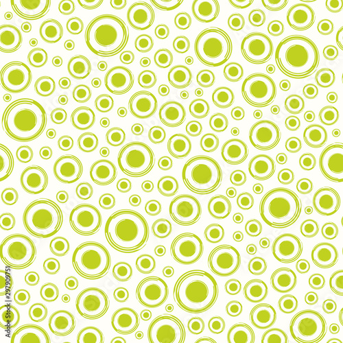 Lime green painterly circles in dense all over print. Seamless abstract vector pattern on cream white background. Retro vibe. Great for wellbeing, drink and summer products,fabric, menus, coordinate