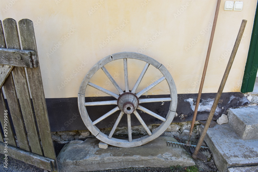 old wooden wagon wheel handmade