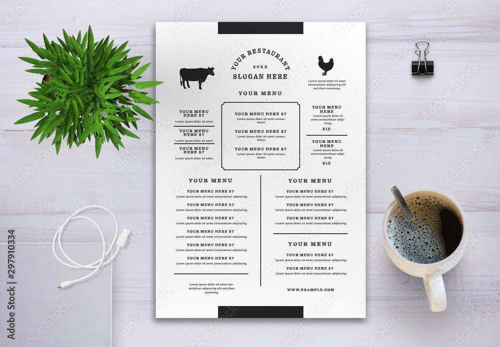 Minimalist Restaurant Menu With Illustrative Animals Stock Template ...