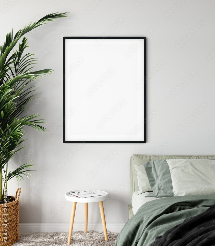 Frame & Poster mock up in living room. Scandinavian interior. 3d rendering, 3d illustration Frame & Poster mock up in living room. Scandinavian interior. 3d rendering, 3d illustration
