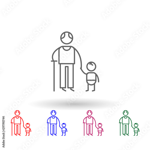 Grandfather, grandson multi color icon. Simple thin line, outline vector of family life icons for ui and ux, website or mobile application