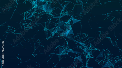 Abstract polygonal space low poly blue background with connecting dots and lines. Futuristic HUD illustration. Abstract form with connected lines and dots. 