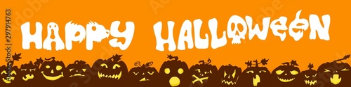 funny pumpkins on orange background halloween