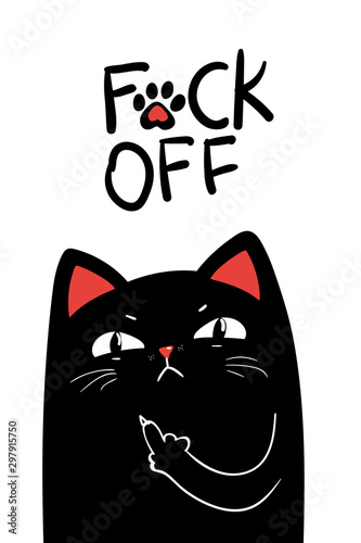 middle finger black cat. Vector illustration EPS 10