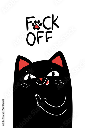 middle finger black cat. Vector illustration EPS 10