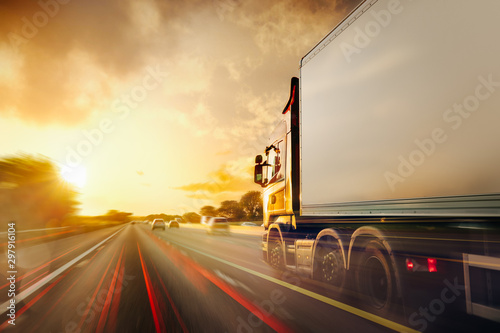 Print op canvas Lorry Cargo Transport Delivery in motion, United Kingdom M1 Motorway