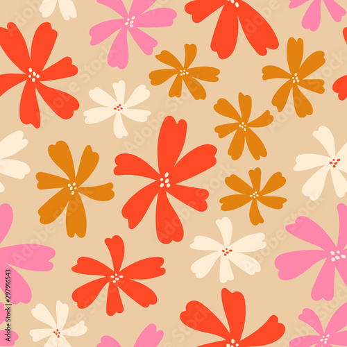 Abstract vector seamless pattern  background with flowers and leaves. Suitable for creating greeting cards  invitations  banners  web  flyers  backgrounds  covers  brochures  posters.
