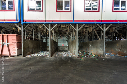 Modern waste recycling processing plant. Separate garbage collection. Recycling and storage of waste for further disposal.
