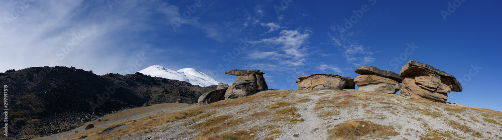 Panoramic view of Mount Elbrus. North Caucasus.