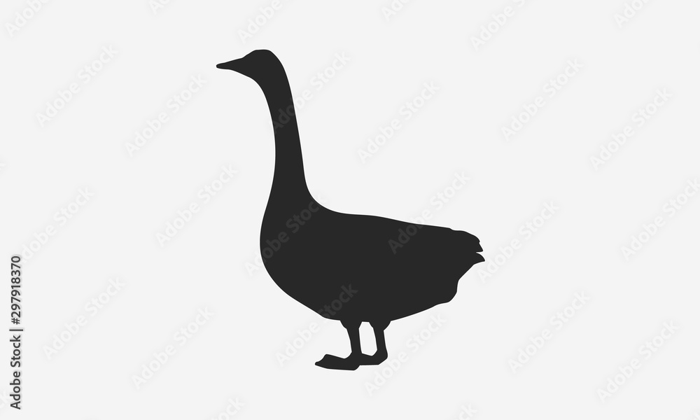 Goose silhouette isolated on white background. Vector goose icon. Stock