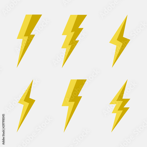 Bolt lighting icons set. Thunderbolts icons isolated on white background. Vector illustration