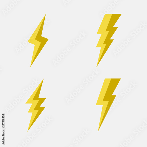 Set of lightning icons isolated on black background. 4 Thunderbolts icons. Vector illustration