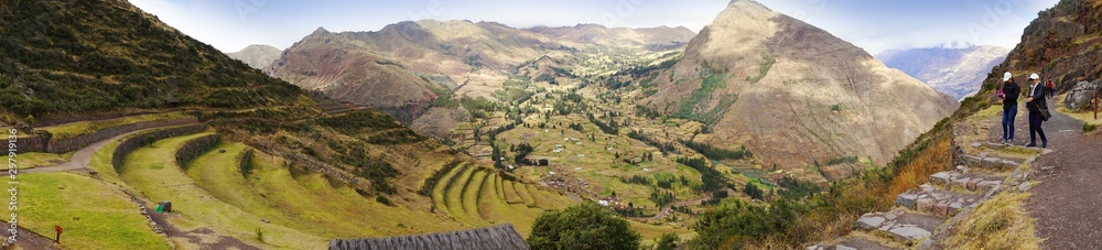 Terraces of Pisac in the Urubamba valley in the Andes of Peru