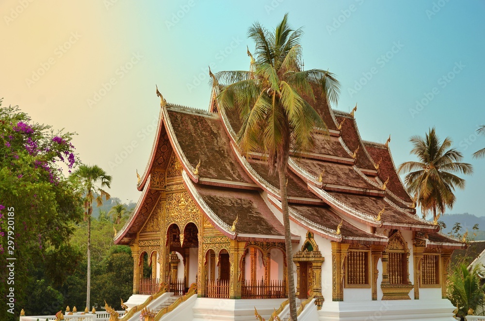 The Haw Pra Bang Temple near Royal Palace of Luang Prabang National museum with night market