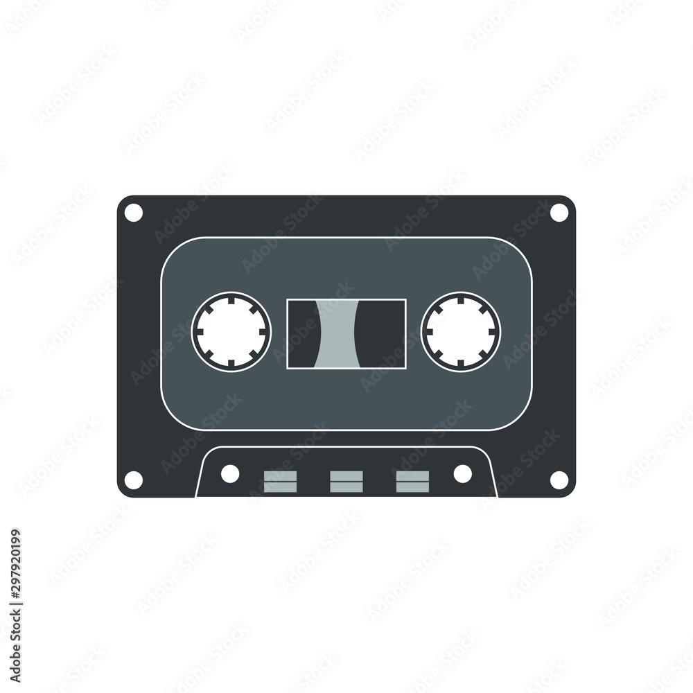 Audio cassette tape, old music retro player isolated on white background. Vector illustration