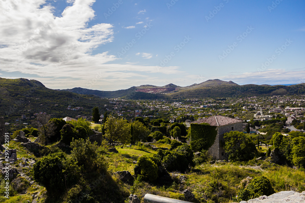 Obraz premium Stari Bar (Old Bar), Montenegro, the different view of the ancient city fortress, an open-air museum and the largest and the most important Medieval archaeological site in the Balkans, archaeologicall