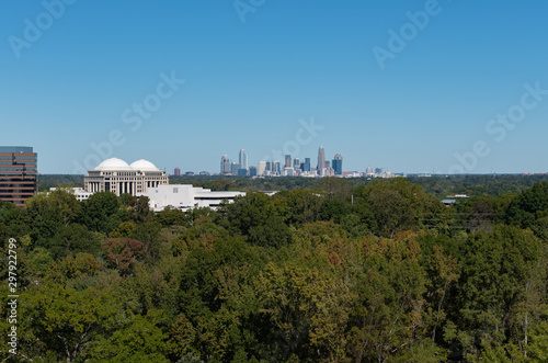 Charlotte, North Carolina city skyline in early autumn with blue skies photo