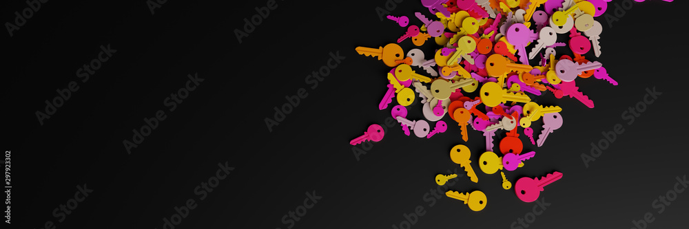 Infinite keys, metaphor of ideas, solutions  and risk management; original 3d rendering