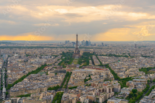 Aerial view of Paris skyline at dusk © Buabong