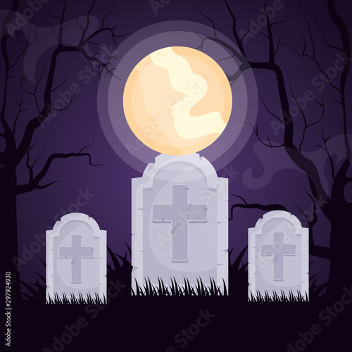 halloween dark cemetery scene icon