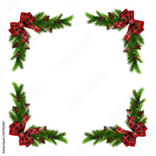Vector. Christmas decoration  evergreens frame isolated