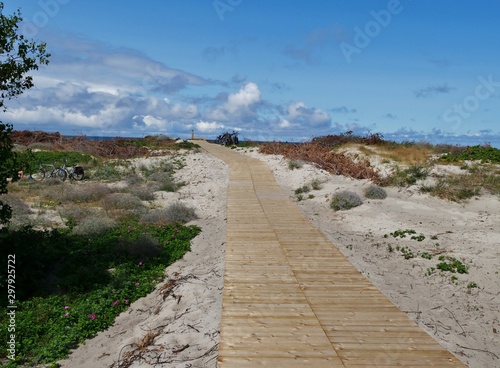 Weg auf Holzbohlen zum Strand