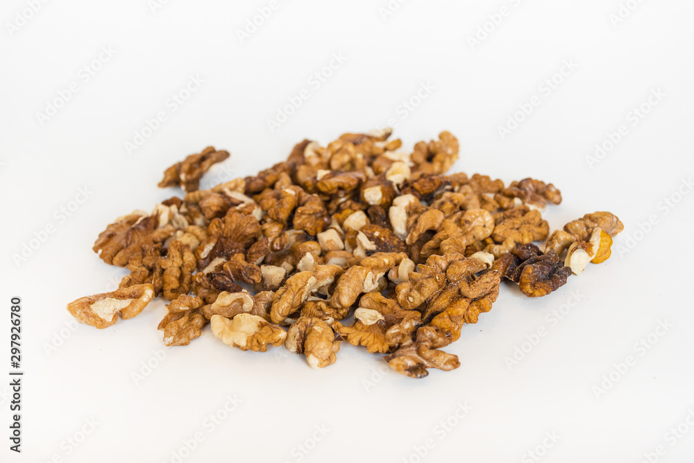 Walnuts isolated on white background, selective focus Walnuts isolated on white background, selective focus