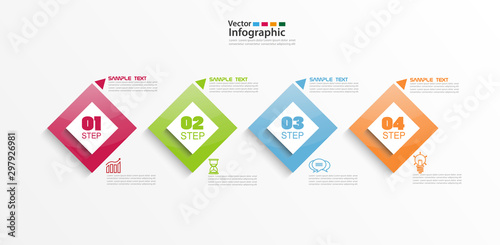 Modern vector abstract colorful infographic elements. Four  steps infographics with colorful squares. Vector business. Eps 10