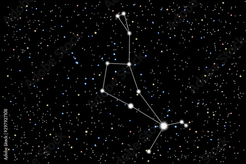 Vector illustration of the constellation Boötes (Herdsman) on a starry black sky background. The astronomical cluster of stars in the constellation in the northern  hemisphere. 