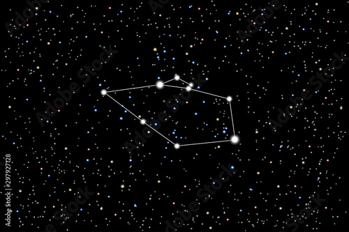Vector illustration of the constellation Auriga (Charioteer) on a starry black sky background. She-goat Amalthea and Haedi (the Kids) is a asterism of the constellation.