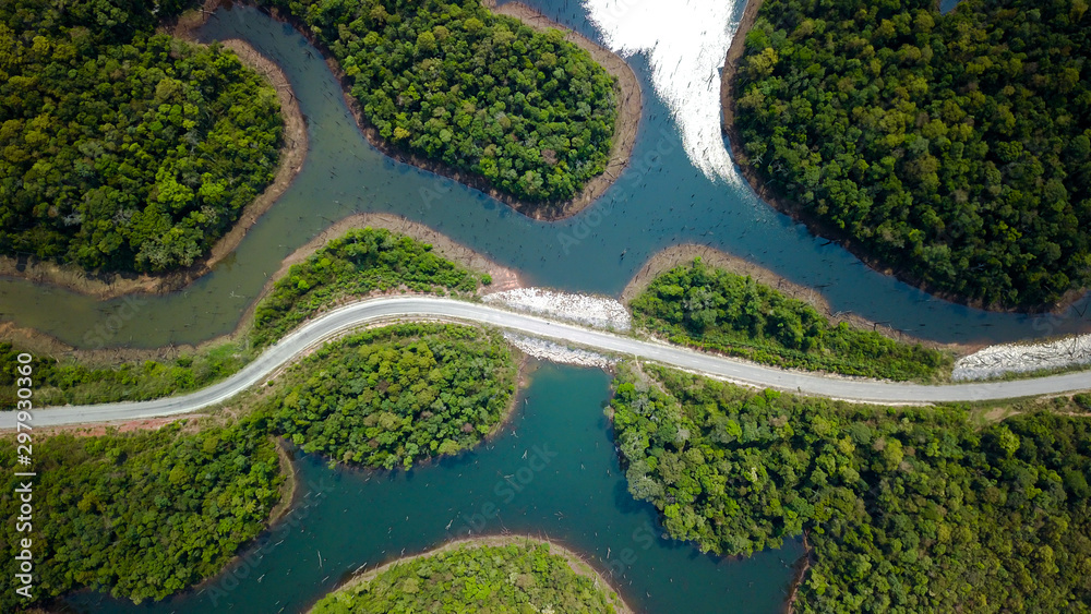 Drone shot of a street on the thakhek loop, a highlight along the famous tourist attraction in laos