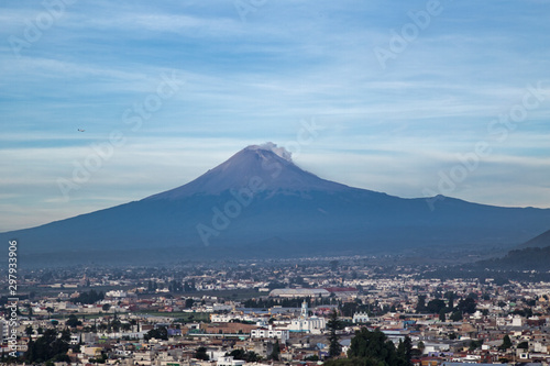 Panoramic view of the city  Popocatepetl volcano  Cholula  Puebla  Mexico