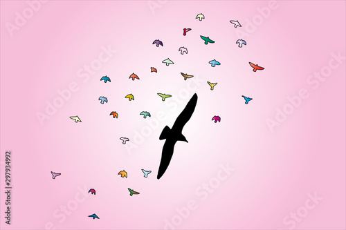 Bird silhouette. flock of flying birds. migrating animals. open wings. clip art