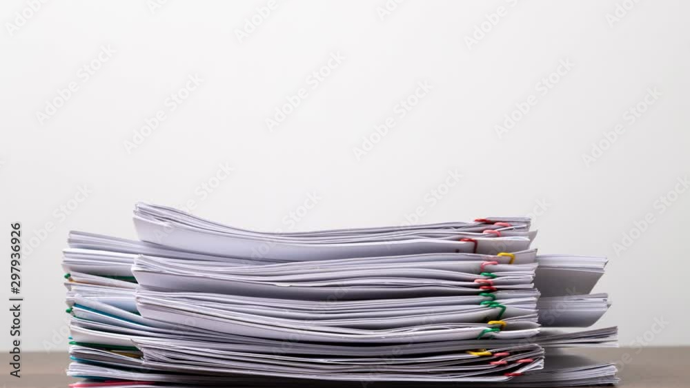Stack overload document report paper with colorful paperclip place and copy space, business concept footage paperless used – 4K Stop motion.