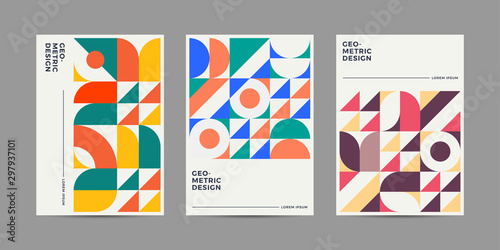 Placard templates set with Geometric shapes  Retro geometric style flat and line design elements. Retro art for covers  banners  flyers and posters. Eps10 vector illustrations