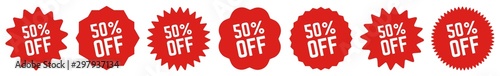 50 Percent OFF Discount Tag Red | Special Offer Icon | Sale Sticker | Deal Label | Variations