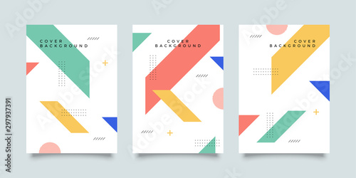 Placard templates set with Geometric shapes, Memphis geometric style flat and line design elements. Memphis art for covers, banners, flyers and posters. Eps10 vector illustrations