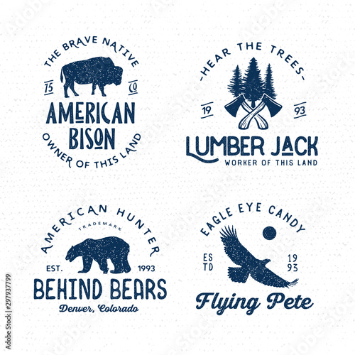 Set of wilderness logo emblems silhouettes and design elements