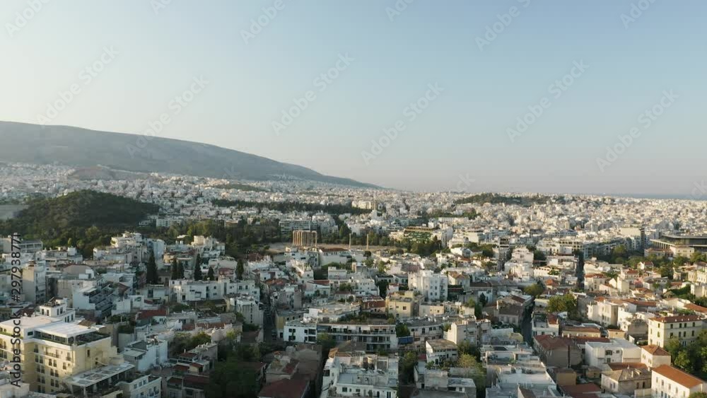 4K Drone Aerial Temple of Zeus Athens Greece Wide Sunrise