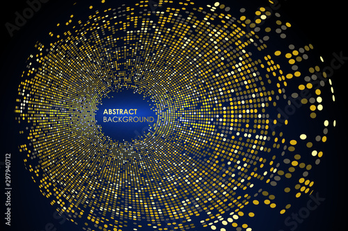 Fototapeta Naklejka Na Ścianę i Meble -  Consisting of golden dots, radial graphic, abstract background.