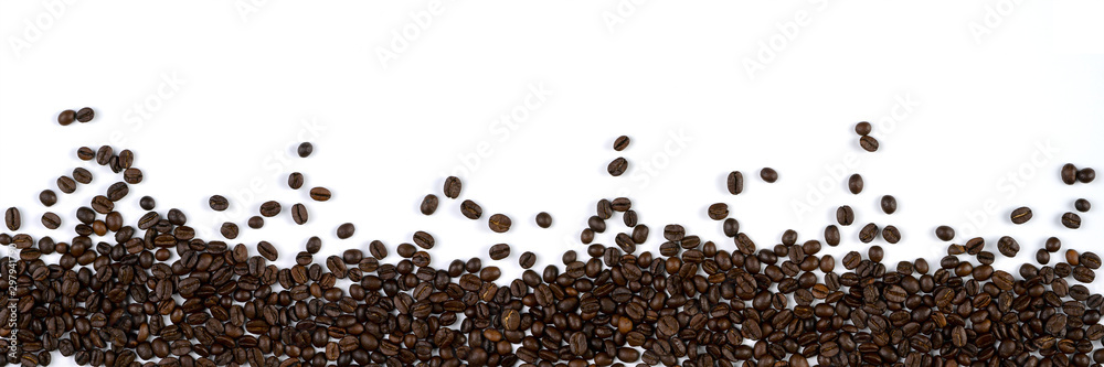 beverage background of roasted coffee beans scattered isolated around on white background beverage background of roasted coffee beans scattered isolated around on white background